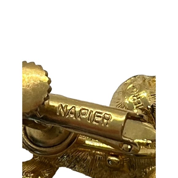 Vintage Napier Clip On Earrings Swarovski Crystal Gold Tone 1.25" Tall - Picture 5 of 5